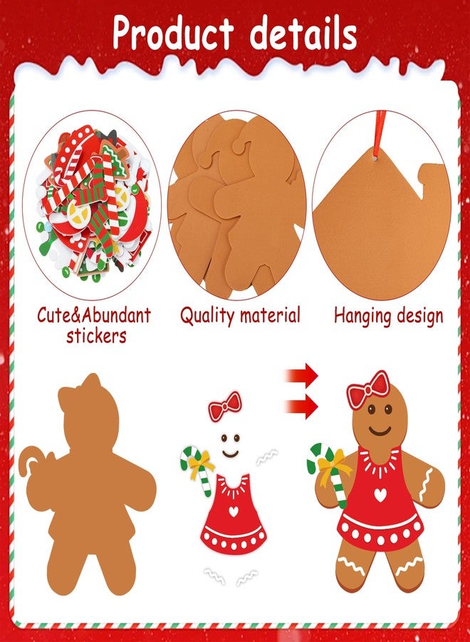 Fairooth 24 Sets Gingerbread Foam Craft Kit DIY Christmas Arts and Crafts for Kids Make Your Own Gingerbread Man and House Ornaments with Self Adhesive Sticker for Xmas Tree Holiday Home Classroom Party Decor - Image 3